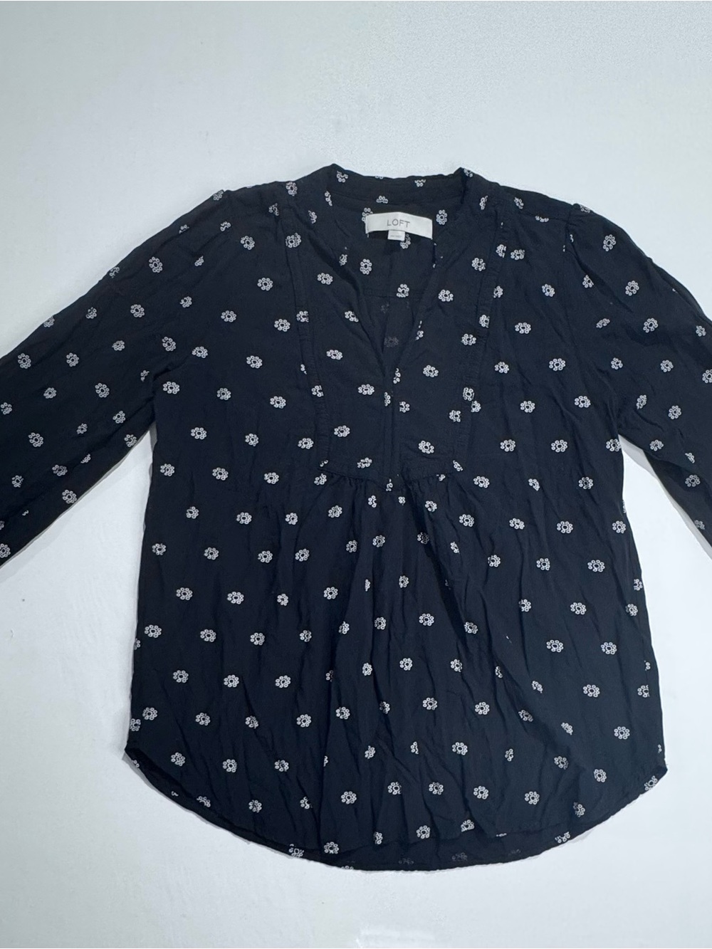 LOFT Black White Floral Long Sleeve Blouse Women’s XS